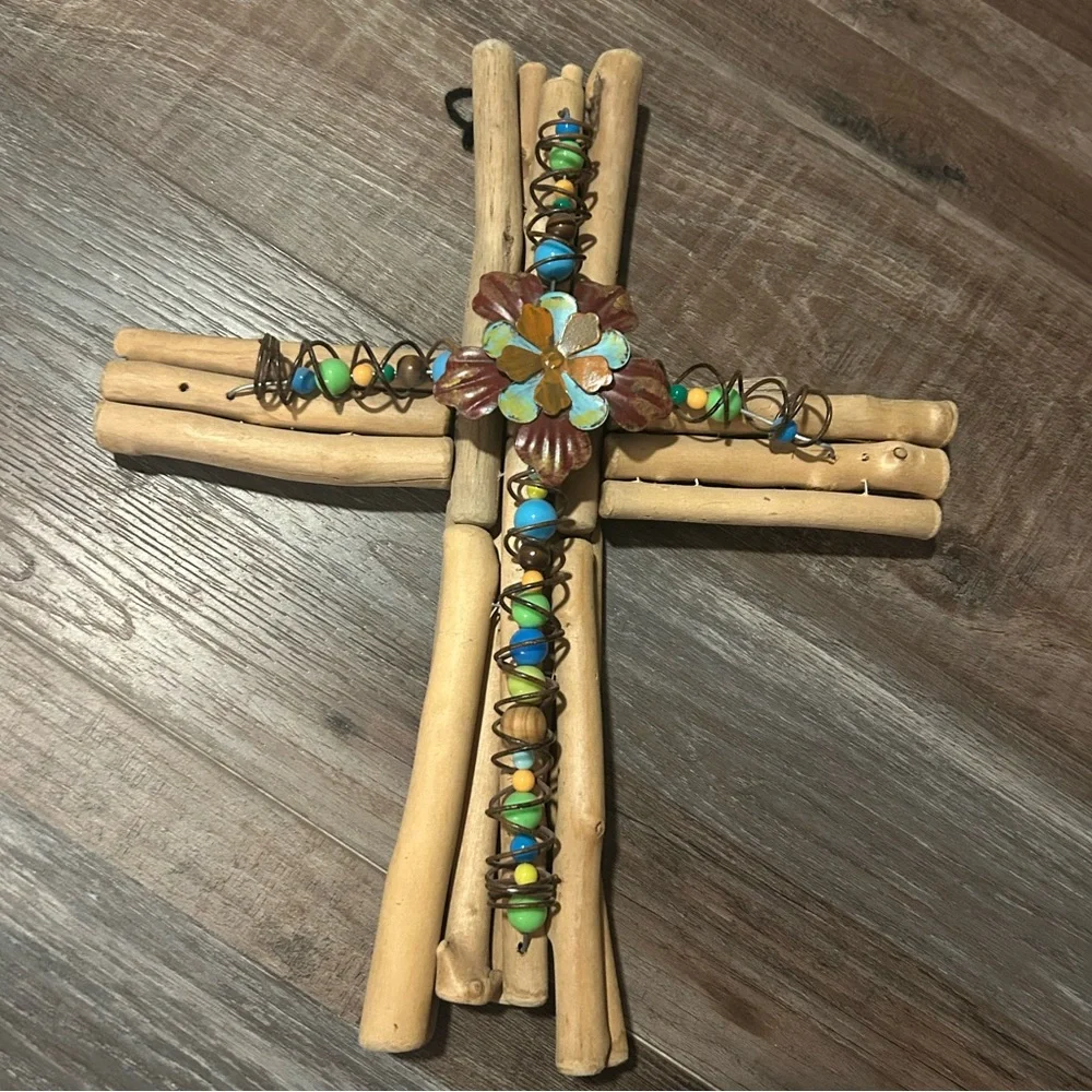 $19 sale handmade wall hanging cross rustic driftwood sticks colorful bead wire